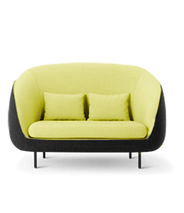 Yellow-green and black two seater sofa with cushion