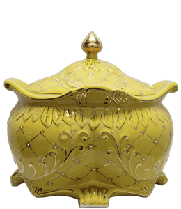 Yellow with gold design porcelain pot